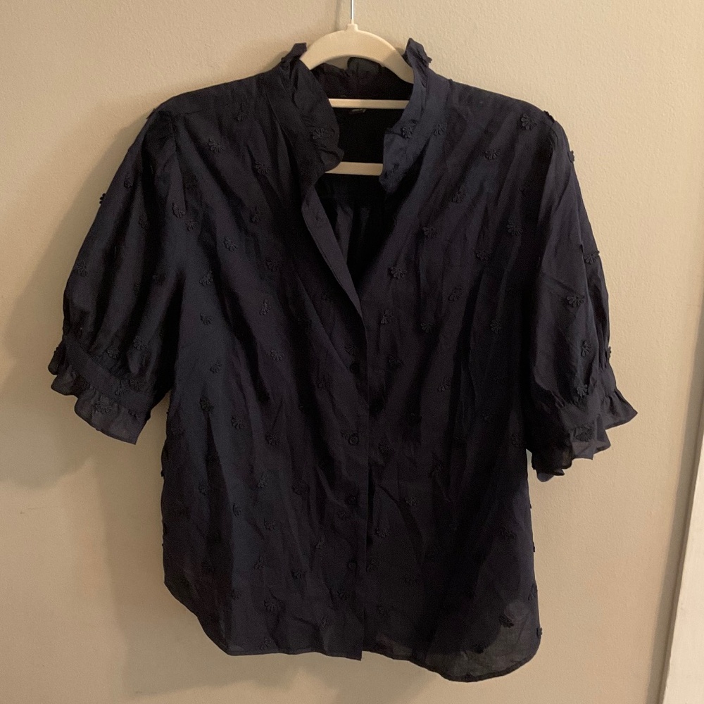 Navy Button-up with Floral Details - Ann Taylor